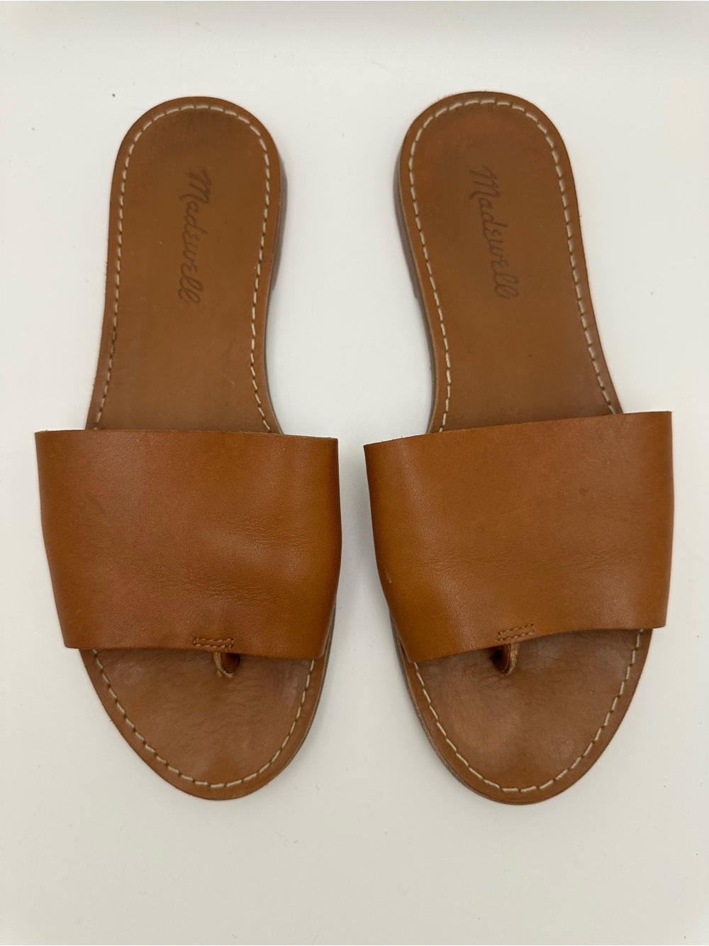 Madewell Brown Leather Slide Sandals with Toe Loop Sz 7.5 - Picture 4 of 10